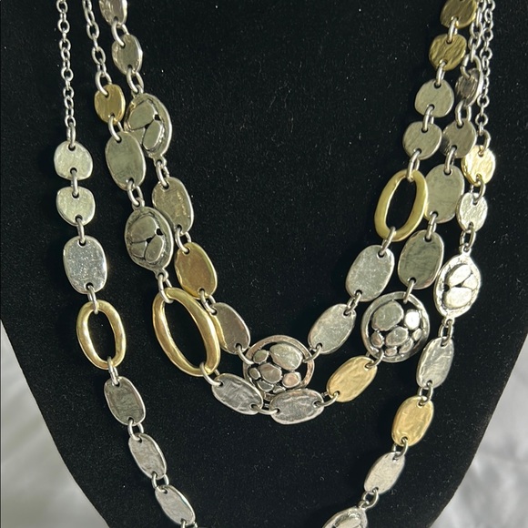 Chicos Hilleah Elegant Silver and Gold Tones Multi-Layer Necklace - Picture 4 of 8